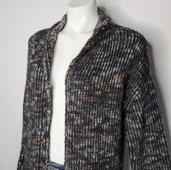 Express Black Brown Thick Chunky Knit Wool Blend Open Cardigan Sweater OSFM - Picture 2 of 8